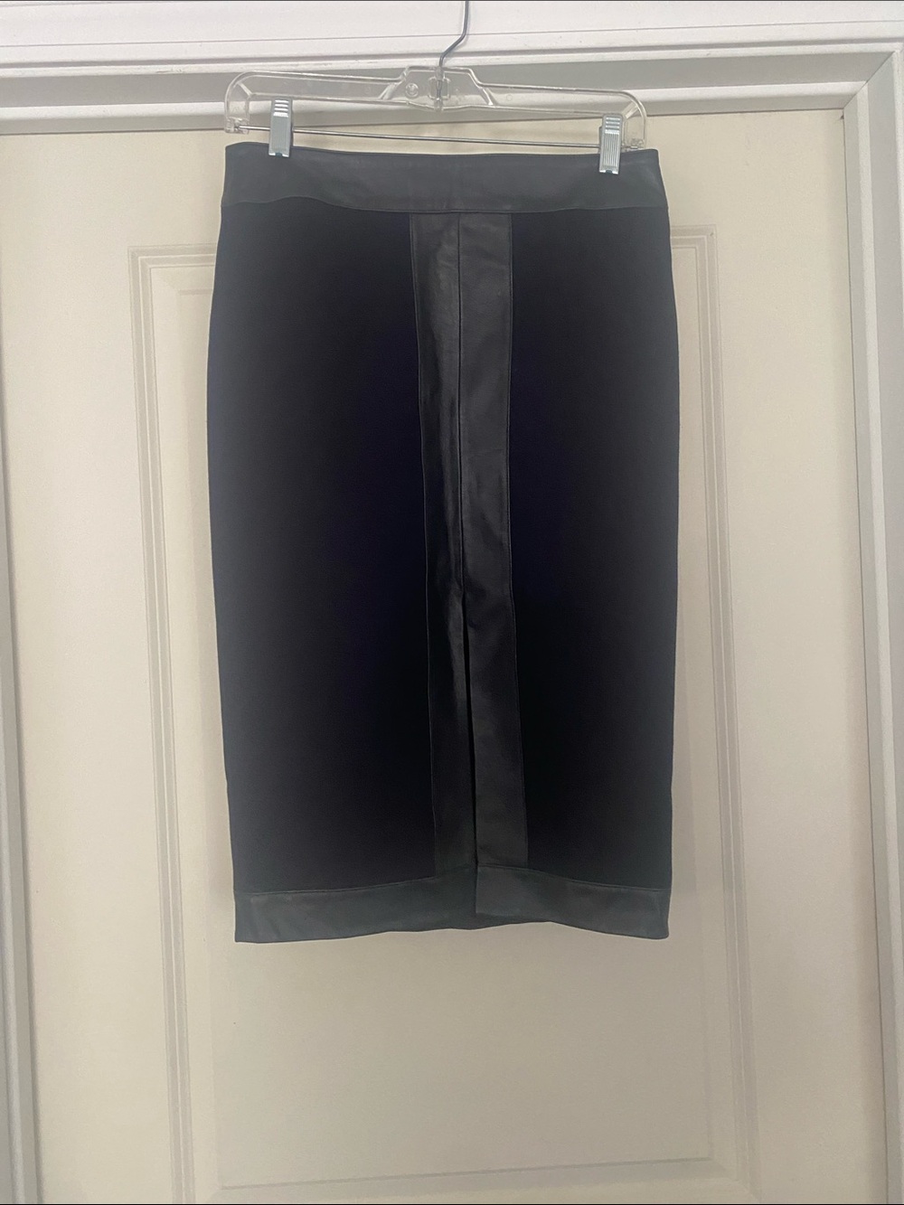 Bailey44 Classic Navy Blue  Pencil Skirt with Leather Trim size small